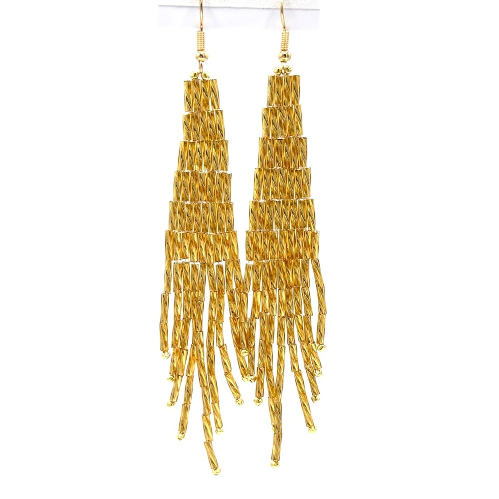 Hand Crafted Gold Fringe Dangle Earrings - Picture 7 of 7